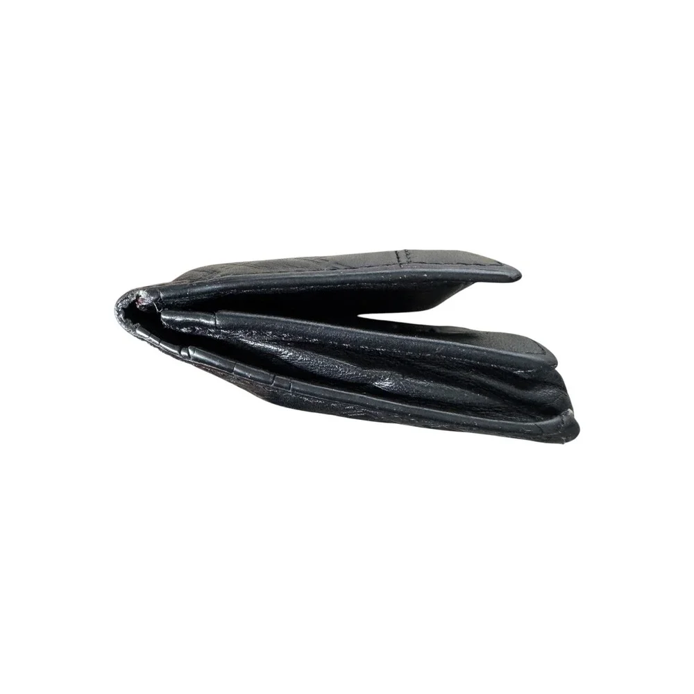 Tumi Mens Black Leather Bifold Wallet Embossed T-Logo‎ Monogram ID Window